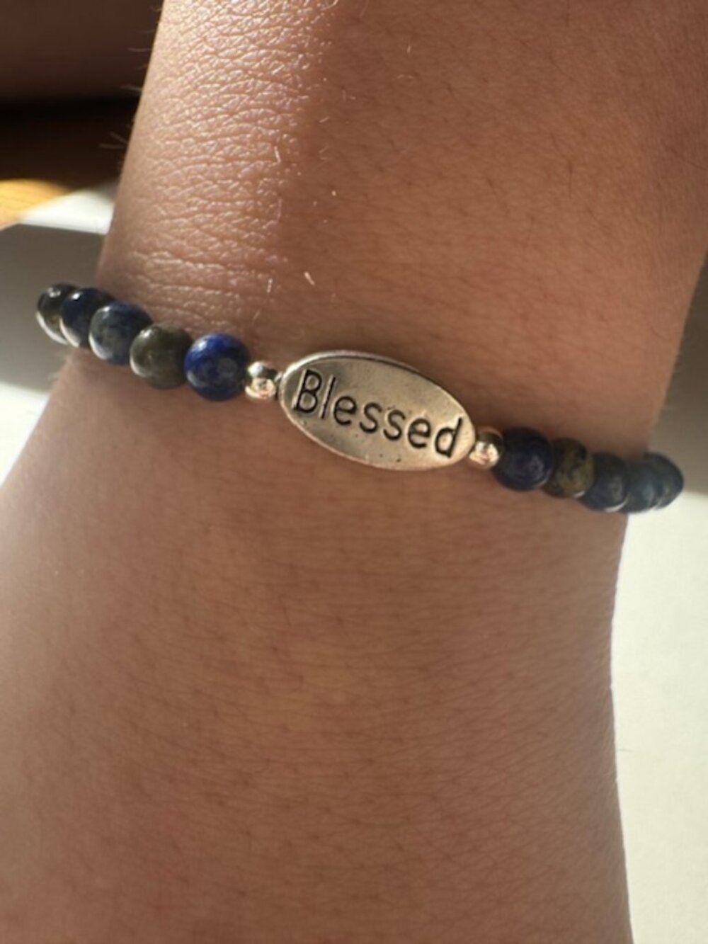 HANDMADE 4mm Glass Beaded Bracelet "Blessed" with 925 Sterling Silver spacers